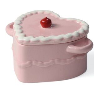 Target Pink Heart-Shaped Ceramic Lidded Trinket Box Scalloped Cherry Knob NWT